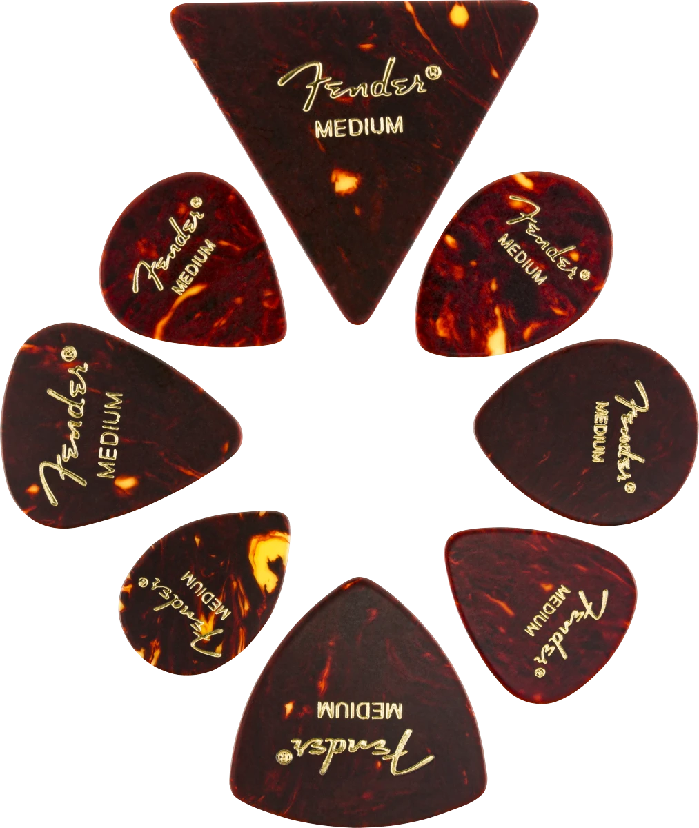Fender Picks Pack - All Shapes, Celluloid Medley, Tortoise Shell, Medium, (8 Pack) 1 Fender Picks Pack - All Shapes, Celluloid Medley, Tortoise Shell, Medium, (8 Pack)