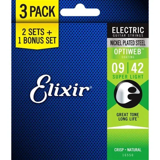 Elixir Electric Guitar Strings 3 Pack - Optiweb Super Lite 9-42 1 Elixir Electric Guitar Strings 3 Pack - Optiweb Super Lite 9-42