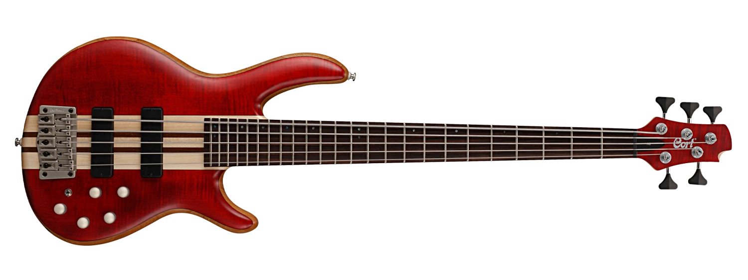 Cort A5 Plus FMMH Bass Guitar - Open Pore Black Cherry 2 Cort A5 Plus FMMH Bass Guitar - Open Pore Black Cherry - Image 2