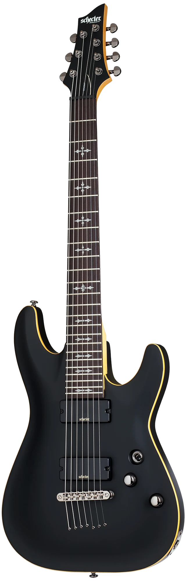 Schecter Demon-7 Aged Black Satin 1 Schecter Demon-7 Aged Black Satin