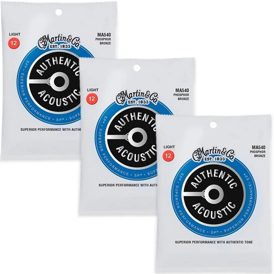 Martin MA540PK3 Authentic SP Light 3-Pack Phosphor Bronze Acoustic Guitar Strings 12-54 1 Martin MA540PK3 Authentic SP Light 3-Pack Phosphor Bronze Acoustic Guitar Strings 12-54