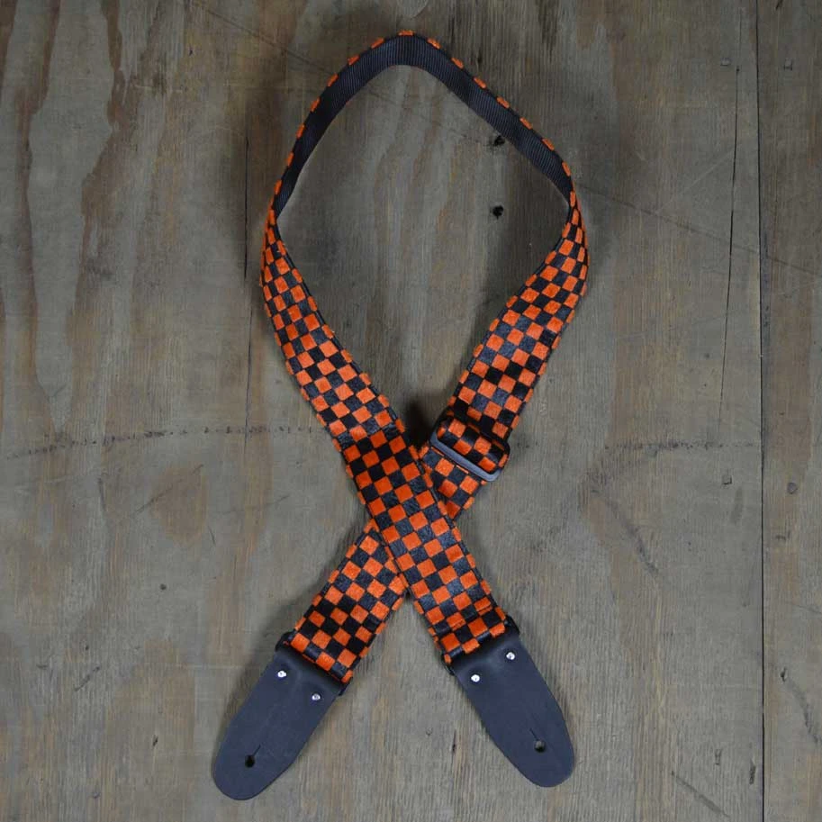 Colonial Leather Orange & Black Checker Guitar Strap 1 Colonial Leather Orange & Black Checker Guitar Strap