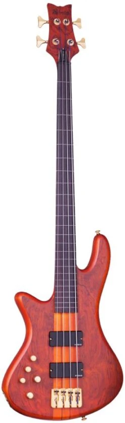Schecter Stiletto Studio 4 Left Hand Fretless Honey Satin Bass Guitar