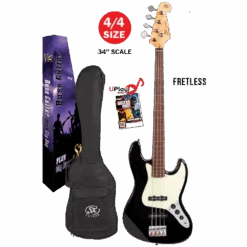 SX VEJ62FB Vintage Style Fretless J Bass In Black